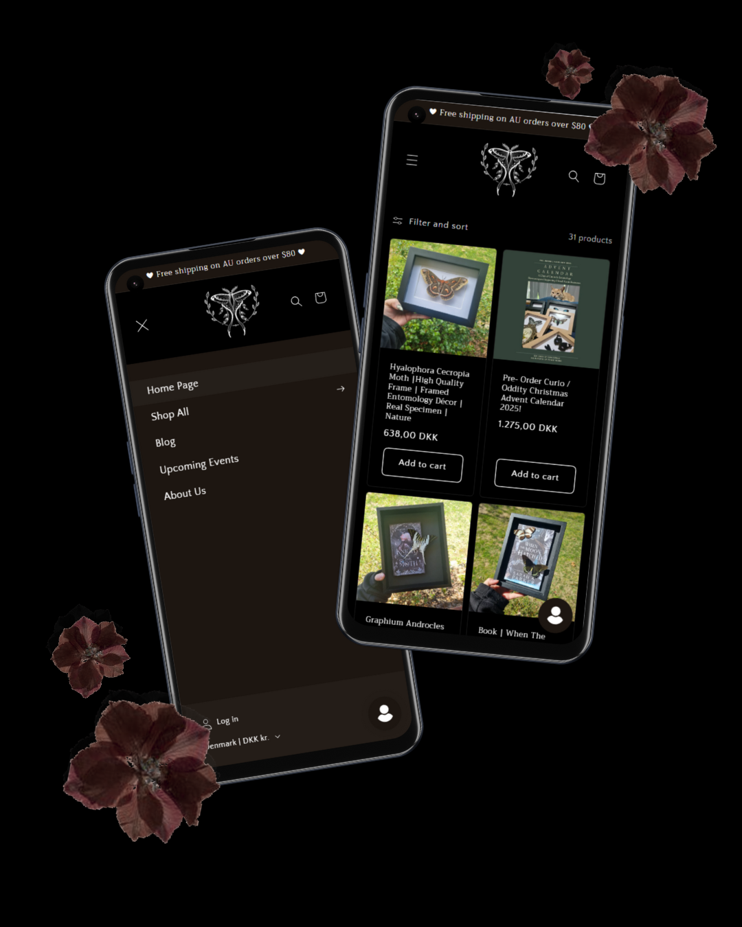 Dark cottagecore themed shopify website design mockup by NC CREATE